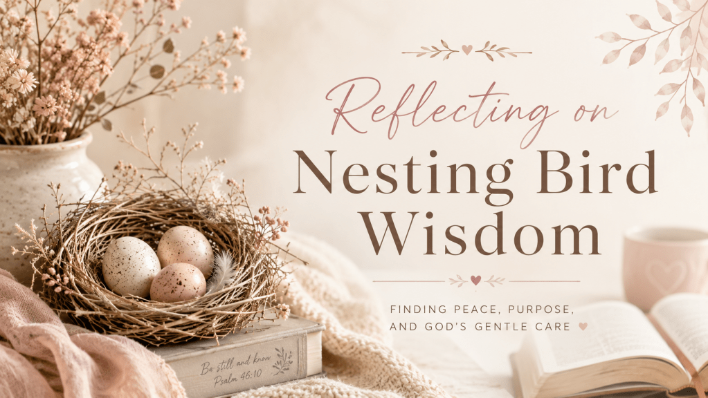 Blog title graphic for Reflecting on Nesting Bird Wisdom, a personal reflection on grief, anxiety, depression, emotional release, support, and letting pain move through.