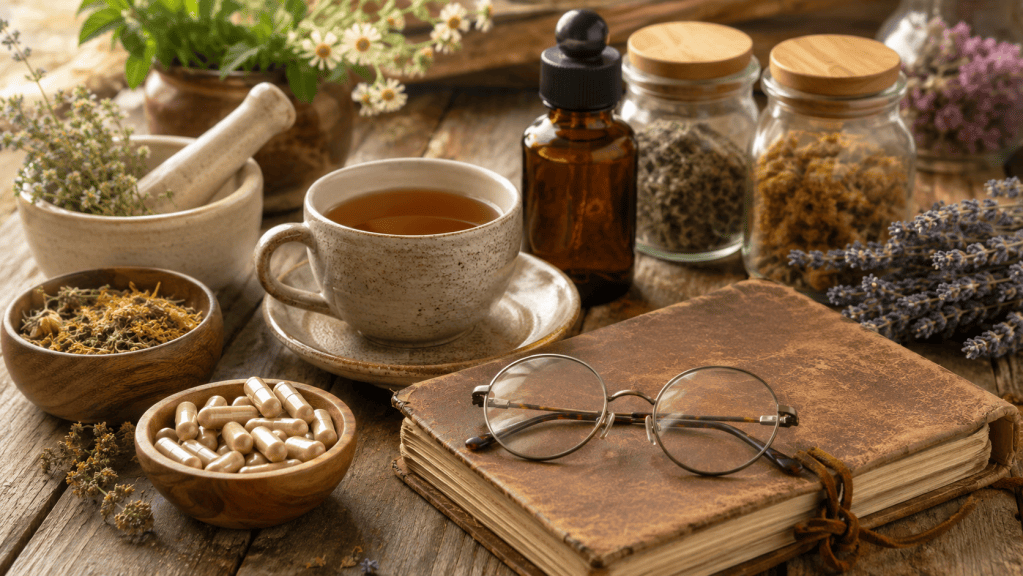 Herbs, tea, books, homemade supplements