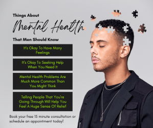 Blog title graphic for Men’s Mental Health Matters, a mental health awareness post about stigma, emotional pain, support, therapy, and asking for help.