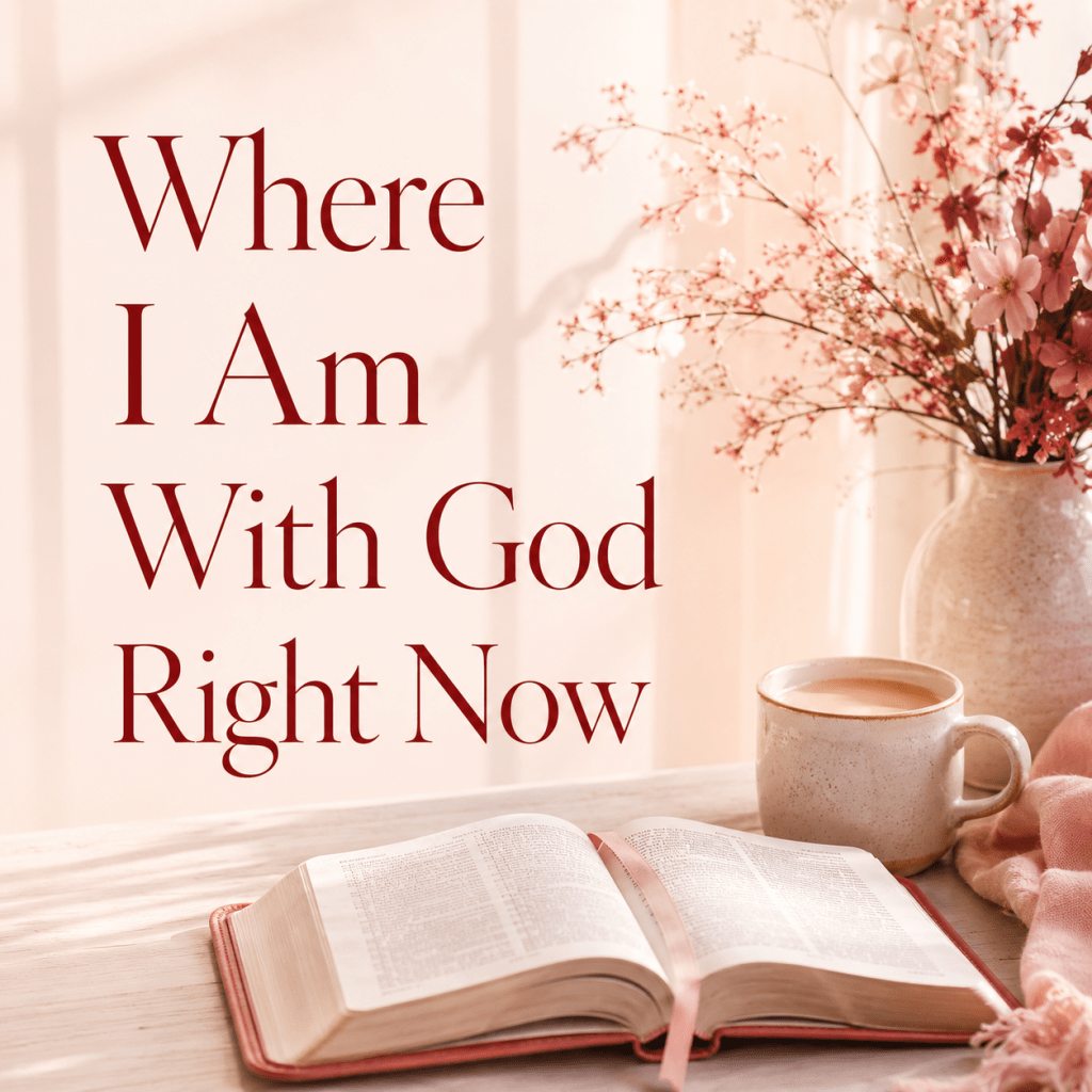 Woman sitting with coffee looking out a window representing quiet faith, spiritual struggle, grief, prayer, and holding onto God in hard seasons.
