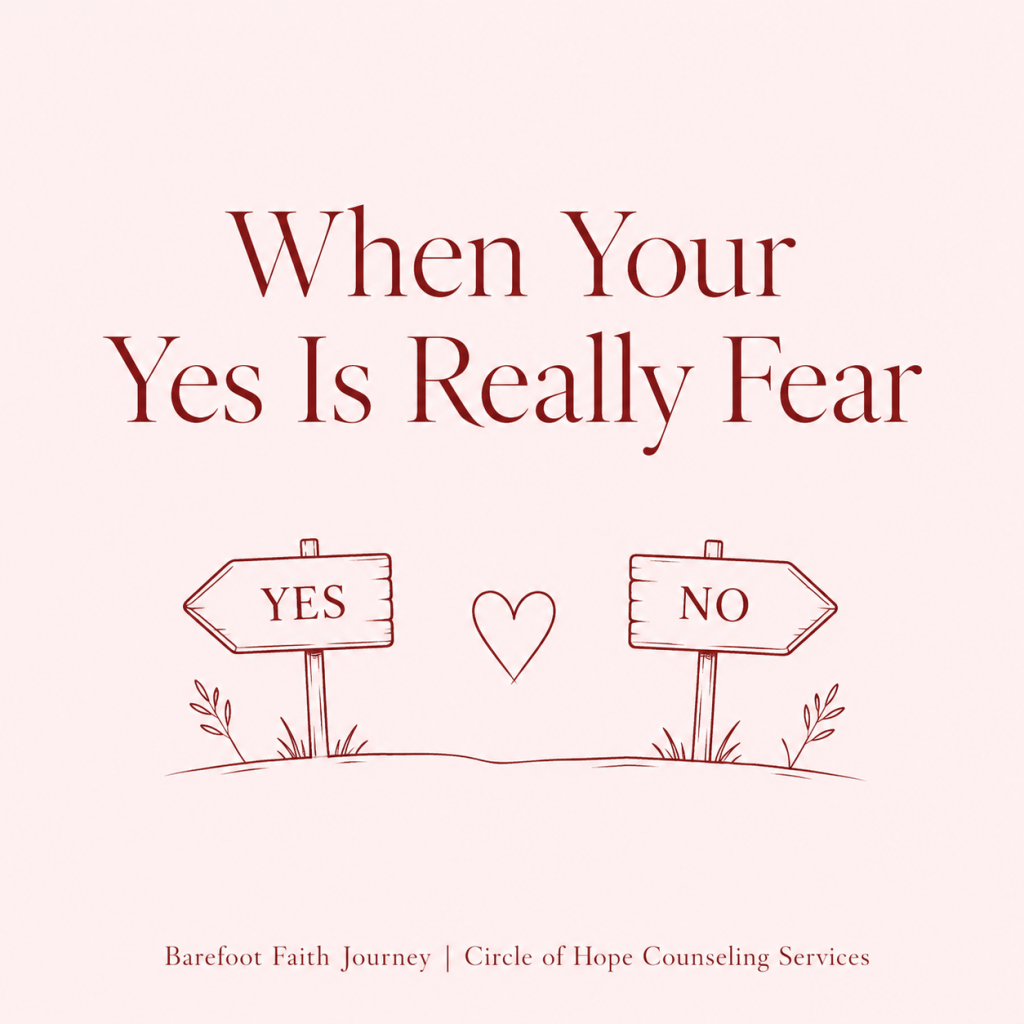 Crimson yes and no signs with a heart on blush background for When Your Yes Is Really Fear.