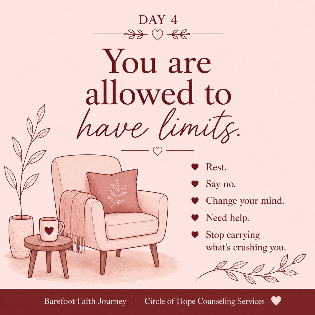 Crimson text saying you are allowed to have limits on a blush background